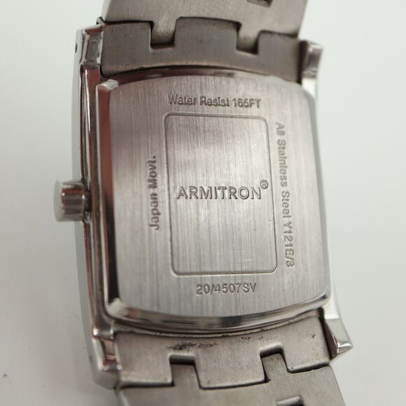 Armitron Steel Tank Watch Men 33mm Ombre Black Dial Silver Tone w New Battery - Picture 15 of 15
